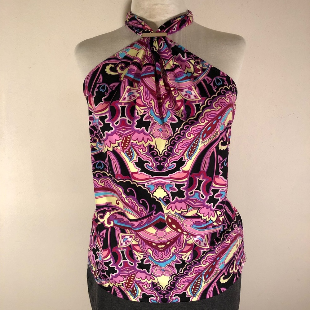 Jennifer Lopez paisley halter top blouse L EUC - Picture 2 of 7